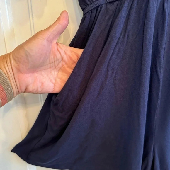 🌈 6/$60 Lulu Shorts Onesie Short Sleeve Navy Blue, Pockets, Faux Wraparound, S - Picture 4 of 6